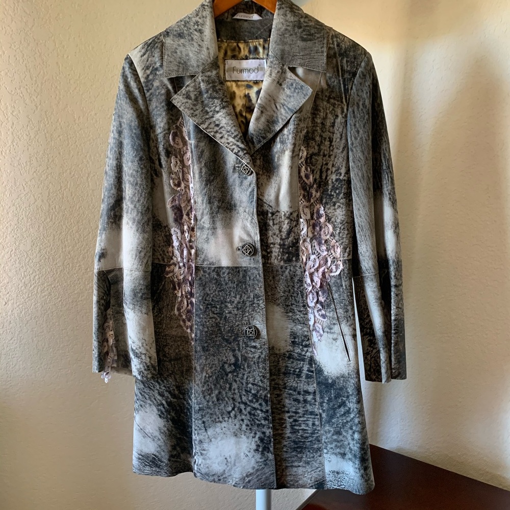 Leather Jacket /Coat Tie-Dye color with lace